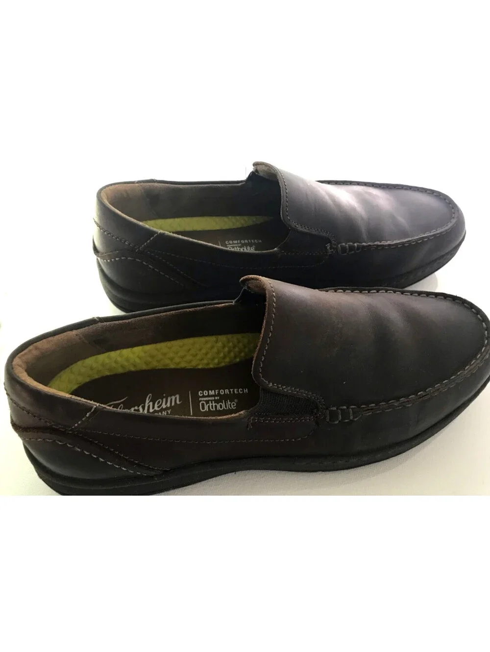Mens Florsheim Comfortech Ortholite Brown Leather Upper Shoes Size 9M Slip on